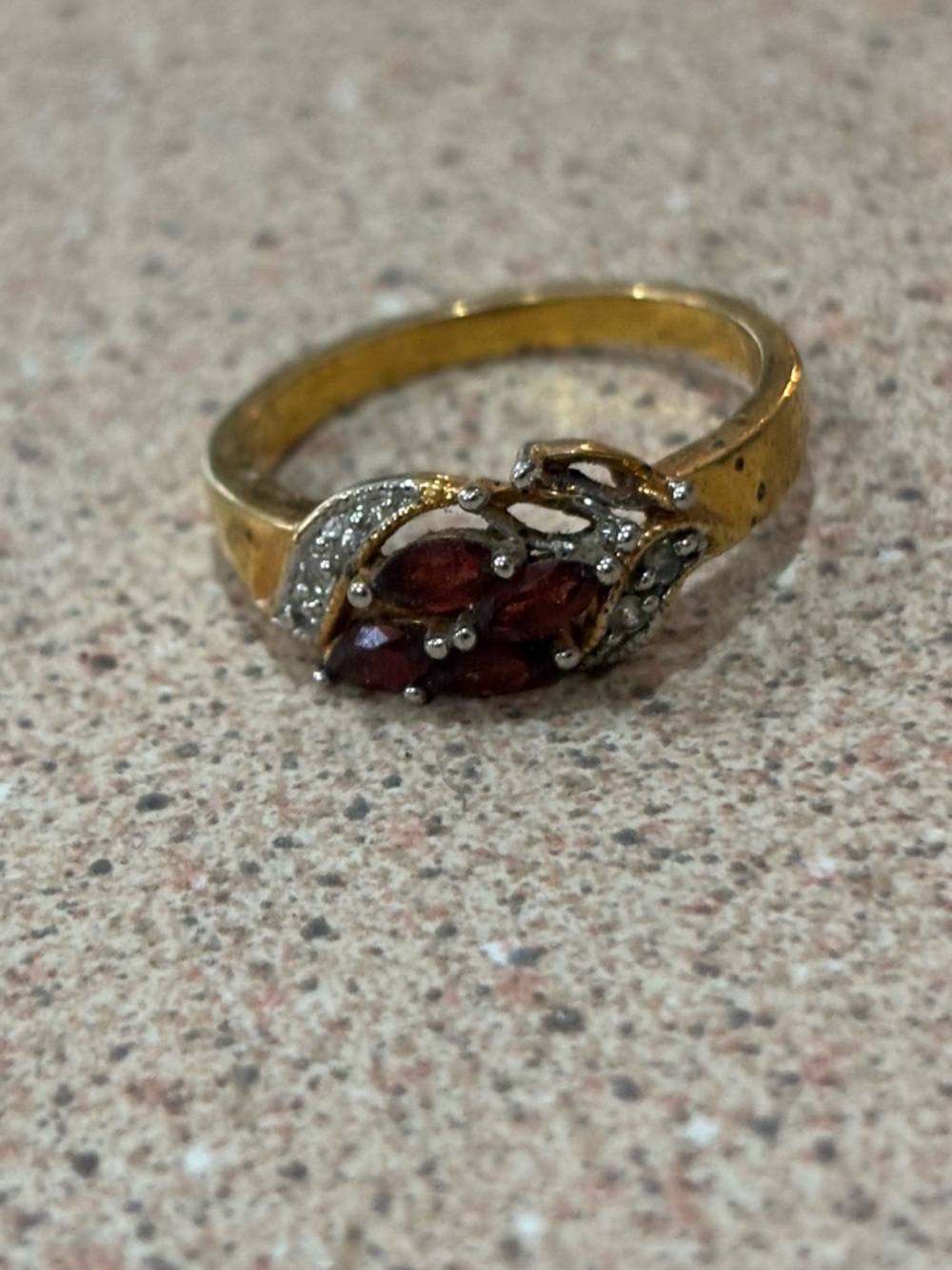 Gold-Tone Garnet Cluster Ring with Clear Accents Vintage